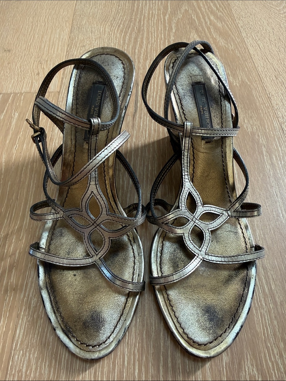 Louis Vuitton Metallic Bronze Strappy Sandals